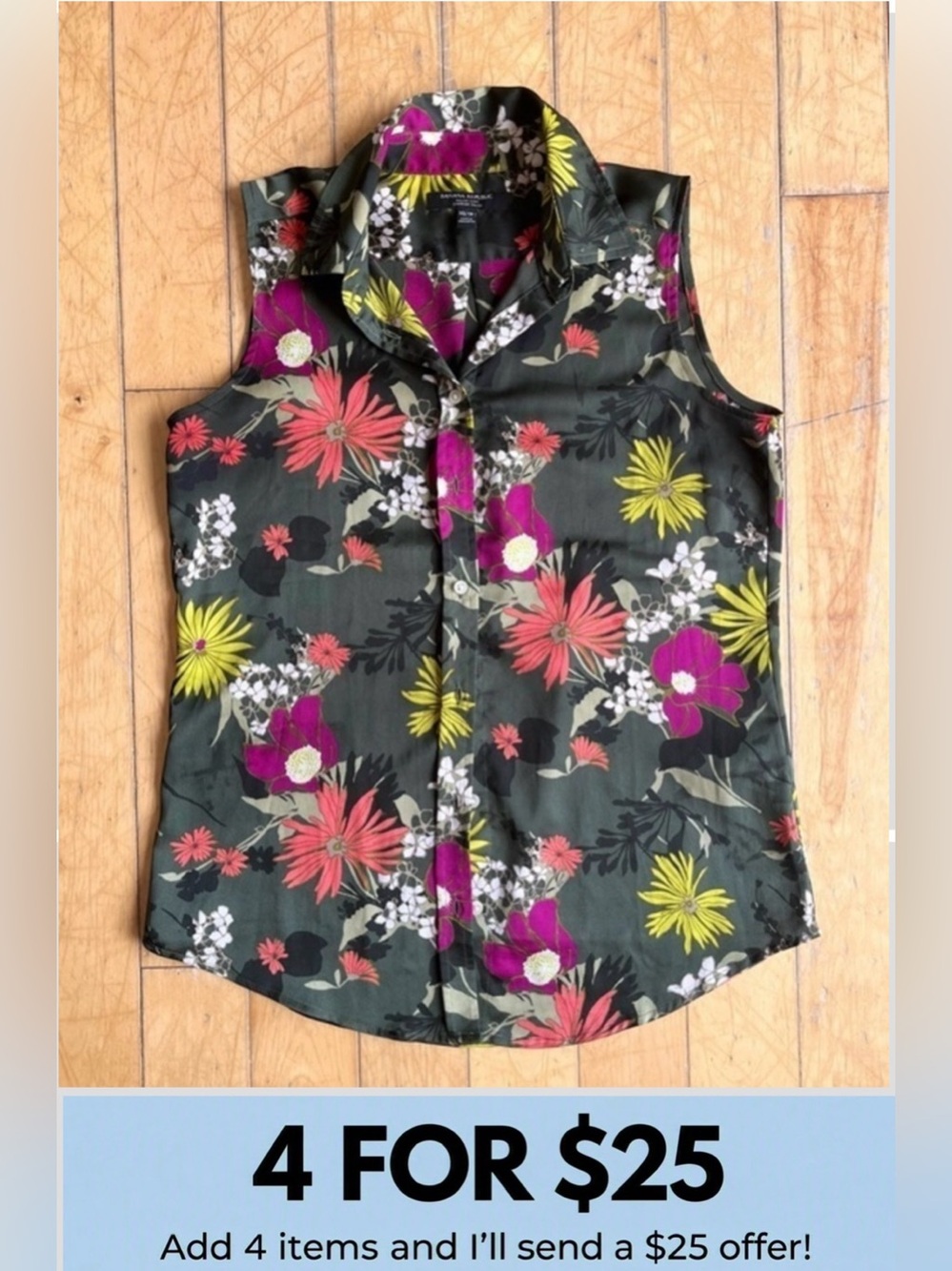 Banana Republic Dillon Sleeveless Lightweight Floral Button-Up Blouse Size XS